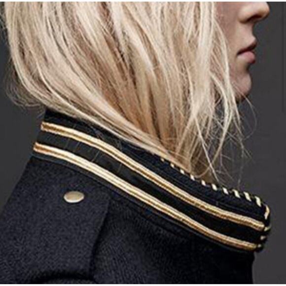 Zadig & Voltaire Wool Jacket Navy Gold Stand Collar Flap Pocket Zip Up Bomber SM - Picture 3 of 16